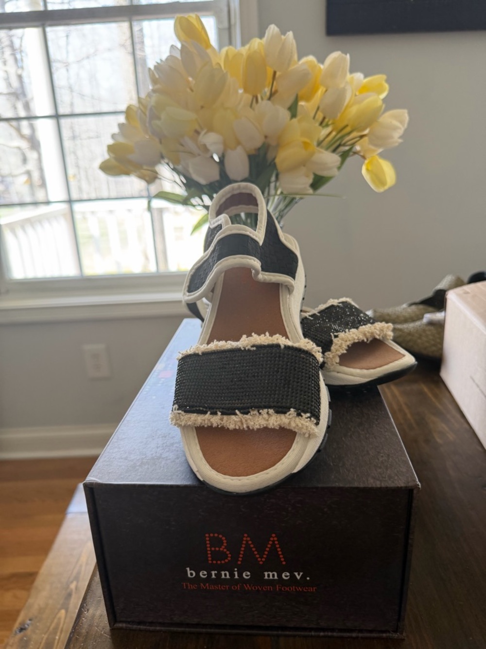 bernie mev. Black and White Woven Platform Sandals